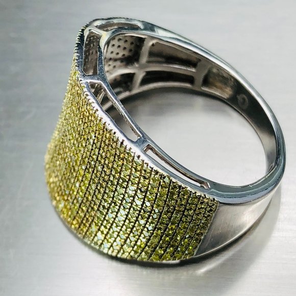 Unique Micro Pave set Yellow Citrine Men's Sterling Silver Ring Sz. 10 - 7.3 Gm - Picture 8 of 16